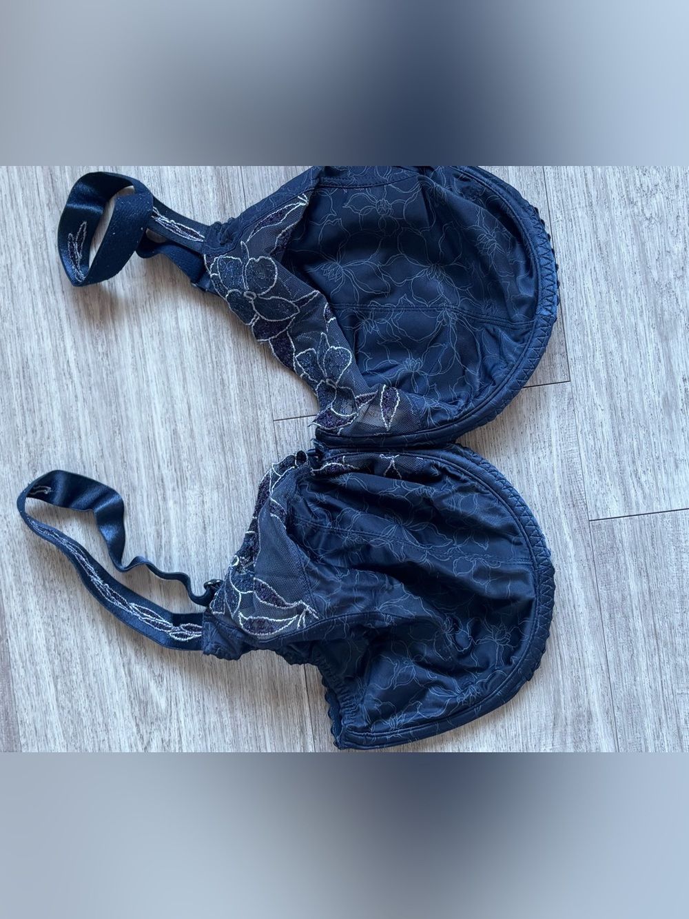 Navy Floral Embroidered Underwire Bra - Women Intimates